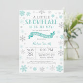 Winter Baby shower Uitnodiging Aqua Snowflake (Staand voorkant)
