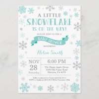 Winter Baby shower Uitnodiging Aqua Snowflake
