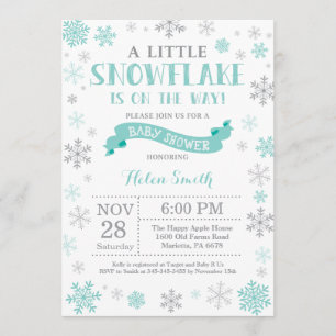 Winter Baby shower Uitnodiging Aqua Snowflake
