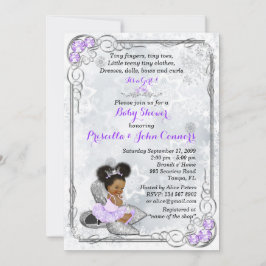 Winter Baby shower Uitnodiging, Baby Girl, Paars Kaart