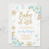 Winter Baby shower uitnodiging blauw en goud (Voorkant)