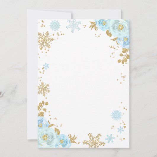 Winter Baby shower uitnodiging blauw en goud (Achterkant)