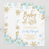 Winter Baby shower uitnodiging blauw en goud (Voorkant / Achterkant)