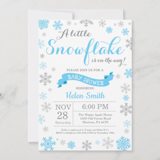 Winter Baby shower Uitnodiging Blauwe Snowflake (Voorkant)