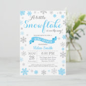 Winter Baby shower Uitnodiging Blauwe Snowflake (Staand voorkant)