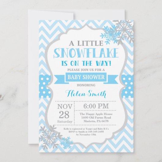 Winter Baby shower Uitnodiging Blauwe Snowflake (Voorkant)