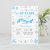 Winter Baby shower Uitnodiging Blauwe Snowflake (Staand voorkant)