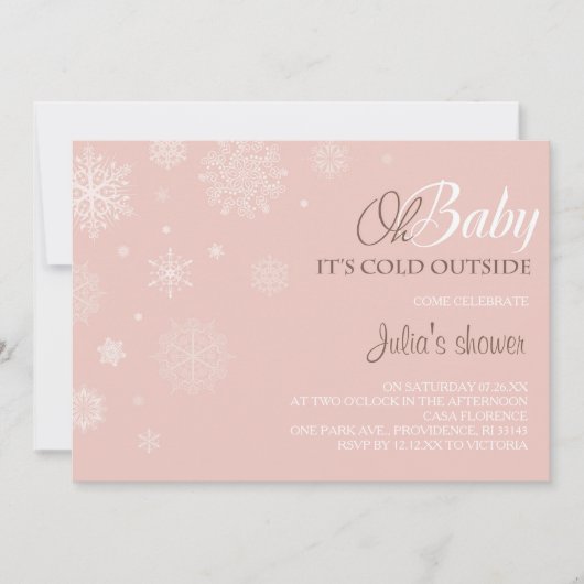 Winter Baby shower Uitnodiging - Blush roze (Voorkant)
