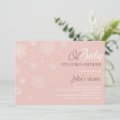 Winter Baby shower Uitnodiging - Blush roze (Staand voorkant)