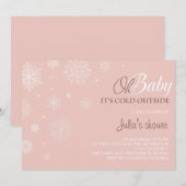 Winter Baby shower Uitnodiging - Blush roze (Voorkant / Achterkant)