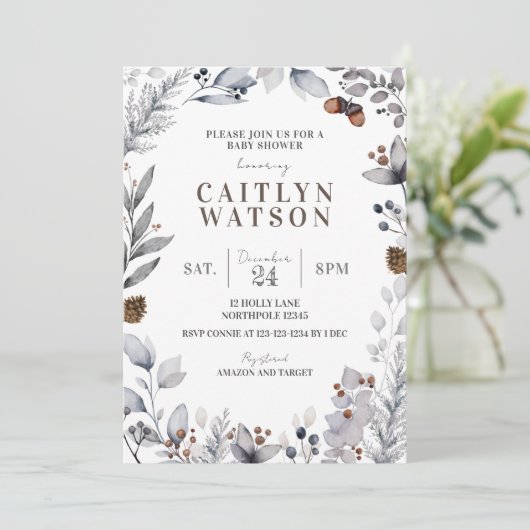 Winter Baby shower Uitnodiging, Genderneutraal Kaart (Staand voorkant)