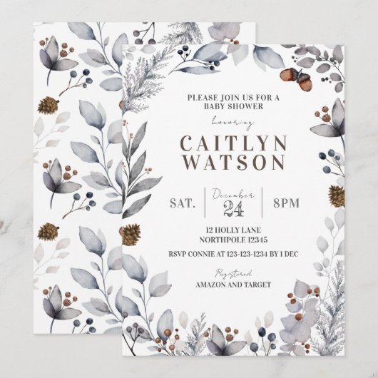 Winter Baby shower Uitnodiging, Genderneutraal Kaart (Voorkant / Achterkant)