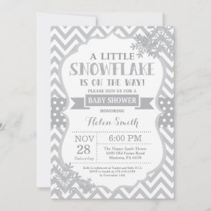 Winter Baby shower Uitnodiging Gray Snowflake