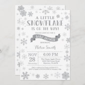Winter Baby shower Uitnodiging Gray Snowflake (Voorkant / Achterkant)