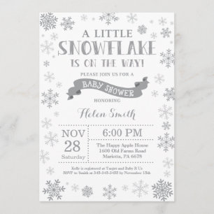 Winter Baby shower Uitnodiging Gray Snowflake