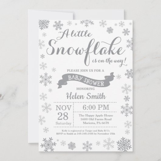 Winter Baby shower Uitnodiging Gray Snowflake (Voorkant)
