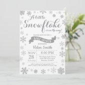 Winter Baby shower Uitnodiging Gray Snowflake (Staand voorkant)