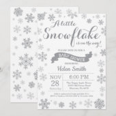 Winter Baby shower Uitnodiging Gray Snowflake (Voorkant / Achterkant)