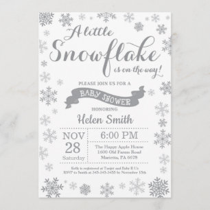 Winter Baby shower Uitnodiging Gray Snowflake