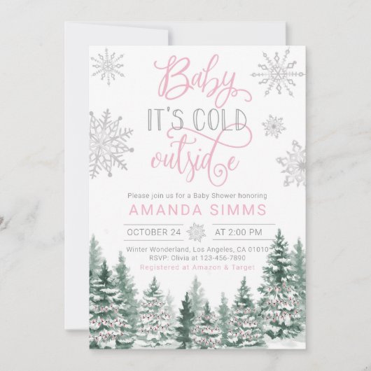 Winter Baby shower uitnodiging Het is koud buiten (Voorkant)