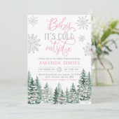 Winter Baby shower uitnodiging Het is koud buiten (Staand voorkant)