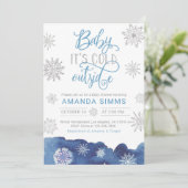 Winter Baby shower uitnodiging Het is koud buiten (Staand voorkant)