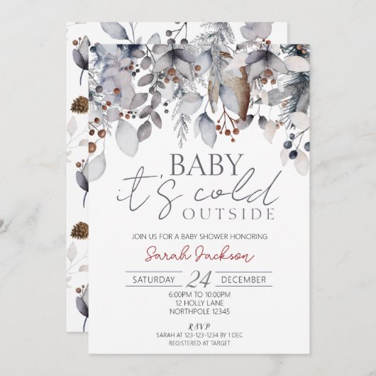 Winter Baby shower Uitnodiging, het is koud buiten Kaart (Voorkant / Achterkant)