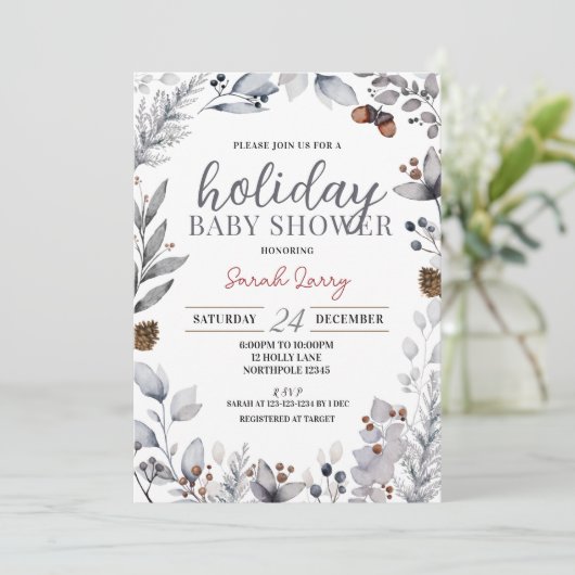 Winter Baby shower Uitnodiging, Holiday Shower Kaart (Staand voorkant)