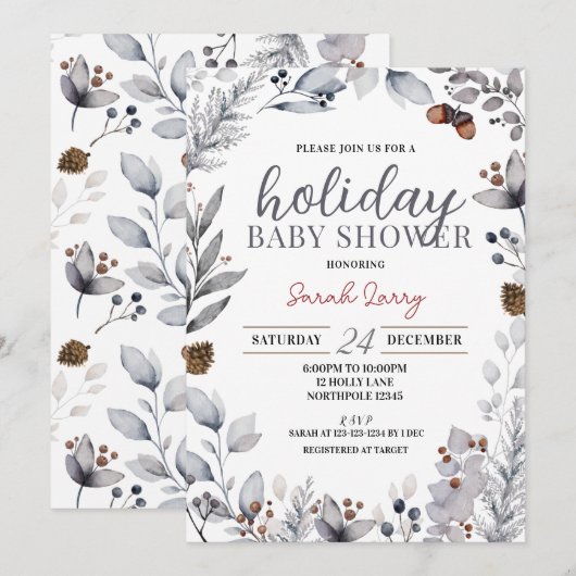 Winter Baby shower Uitnodiging, Holiday Shower Kaart (Voorkant / Achterkant)