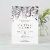 Winter Baby Shower-uitnodiging, Loof, Bessen Kaart (Staand voorkant)