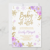 Winter Baby shower Uitnodiging Paars en goud (Voorkant)