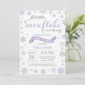 Winter Baby shower Uitnodiging Paars Snowflake (Staand voorkant)