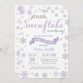 Winter Baby shower Uitnodiging Paars Snowflake (Voorkant / Achterkant)