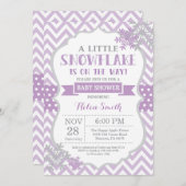 Winter Baby shower Uitnodiging Paars Snowflake (Voorkant / Achterkant)