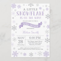 Winter Baby shower Uitnodiging Paars Snowflake