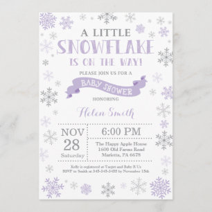 Winter Baby shower Uitnodiging Paars Snowflake