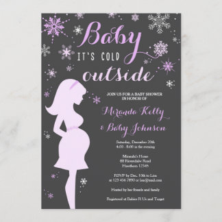 Winter Baby shower Uitnodiging, Paarse Baby shower Kaart