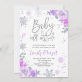 Winter Baby shower Uitnodiging Paarse en zilveren (Voorkant)