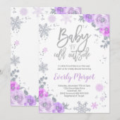 Winter Baby shower Uitnodiging Paarse en zilveren (Voorkant / Achterkant)