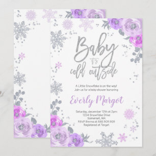 Winter Baby shower Uitnodiging Paarse en zilveren