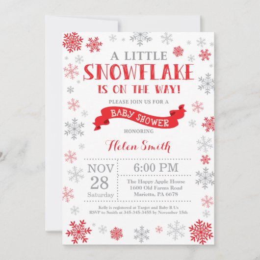 Winter Baby shower Uitnodiging Red Snowflake (Voorkant)