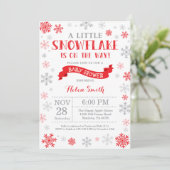 Winter Baby shower Uitnodiging Red Snowflake (Staand voorkant)