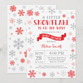 Winter Baby shower Uitnodiging Red Snowflake (Voorkant / Achterkant)