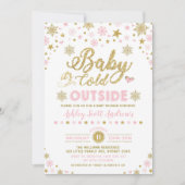 Winter Baby shower Uitnodiging roze goudsneeuwvlok (Voorkant)