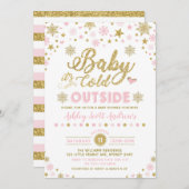 Winter Baby shower Uitnodiging roze goudsneeuwvlok (Voorkant / Achterkant)
