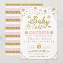 Winter Baby shower Uitnodiging roze goudsneeuwvlok