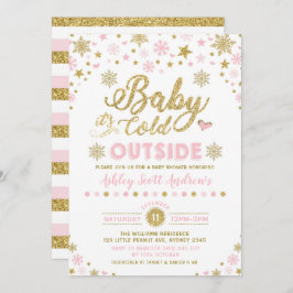 Winter Baby shower Uitnodiging roze goudsneeuwvlok
