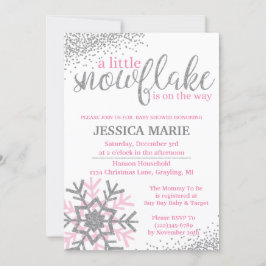 Winter baby shower uitnodiging - Roze sneeuwvlok