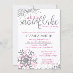 Winter baby shower uitnodiging - Roze sneeuwvlok