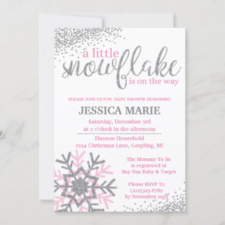 Winter baby shower uitnodiging - Roze sneeuwvlok